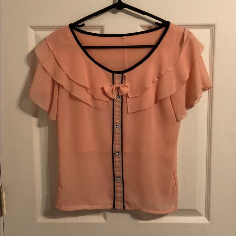 Peach and black lined blouse